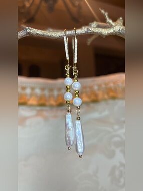 Gold Baroque Pearl Drop Earrings - Women Jewelry